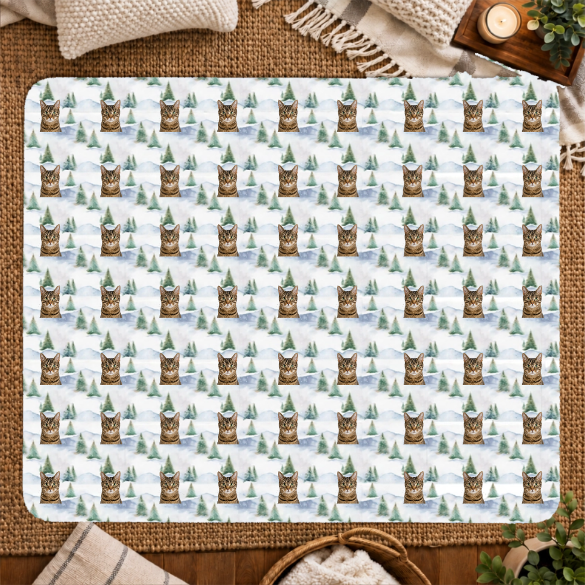 Snowy Evergreen Hills Personalized Cat 50x60 Sherpa Blanket