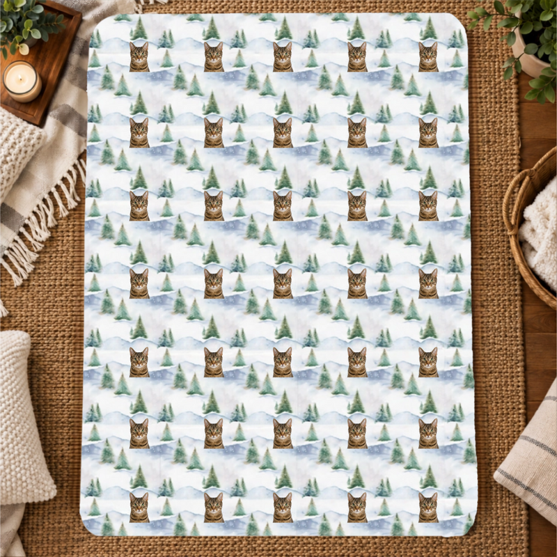 Snowy Evergreen Hills Personalized Cat 60x80 Sherpa Blanket