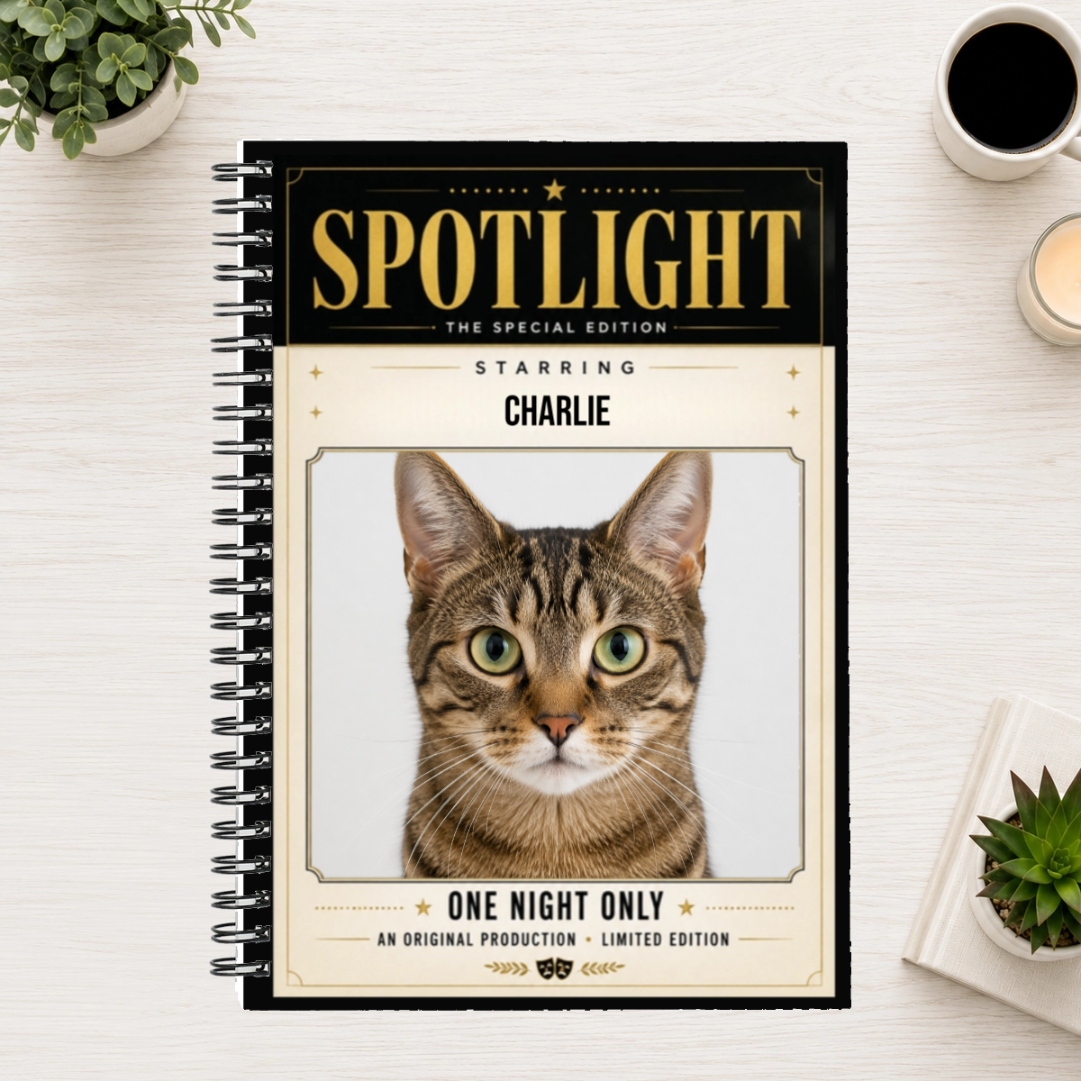 In the Spotlight Personalized Cat 6"x8" Spiral Bound Notebook