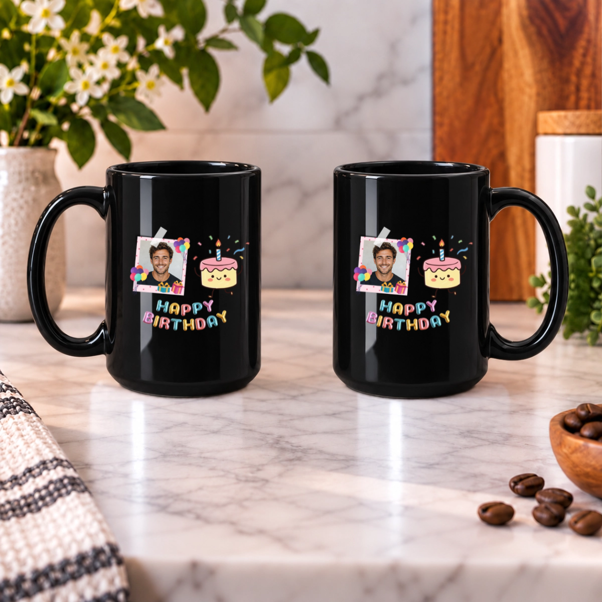Birthday Wishes Personalized Black Ceramic Mug