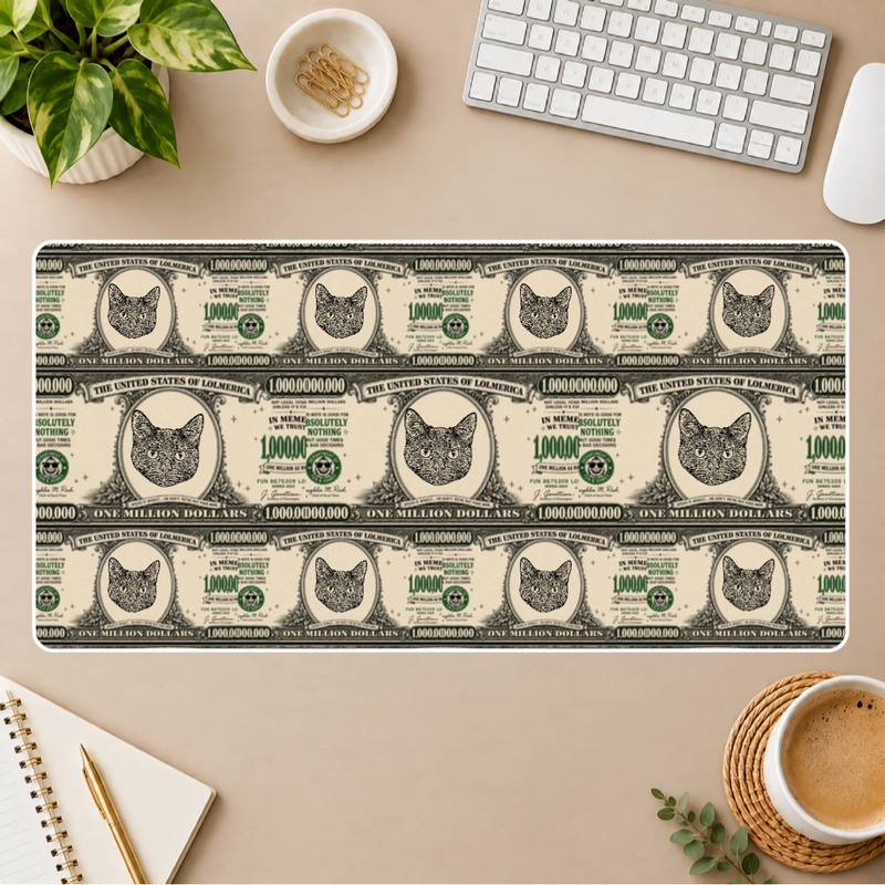 Worth A Million Bucks Personalized Cat White Stitched Desk Mat