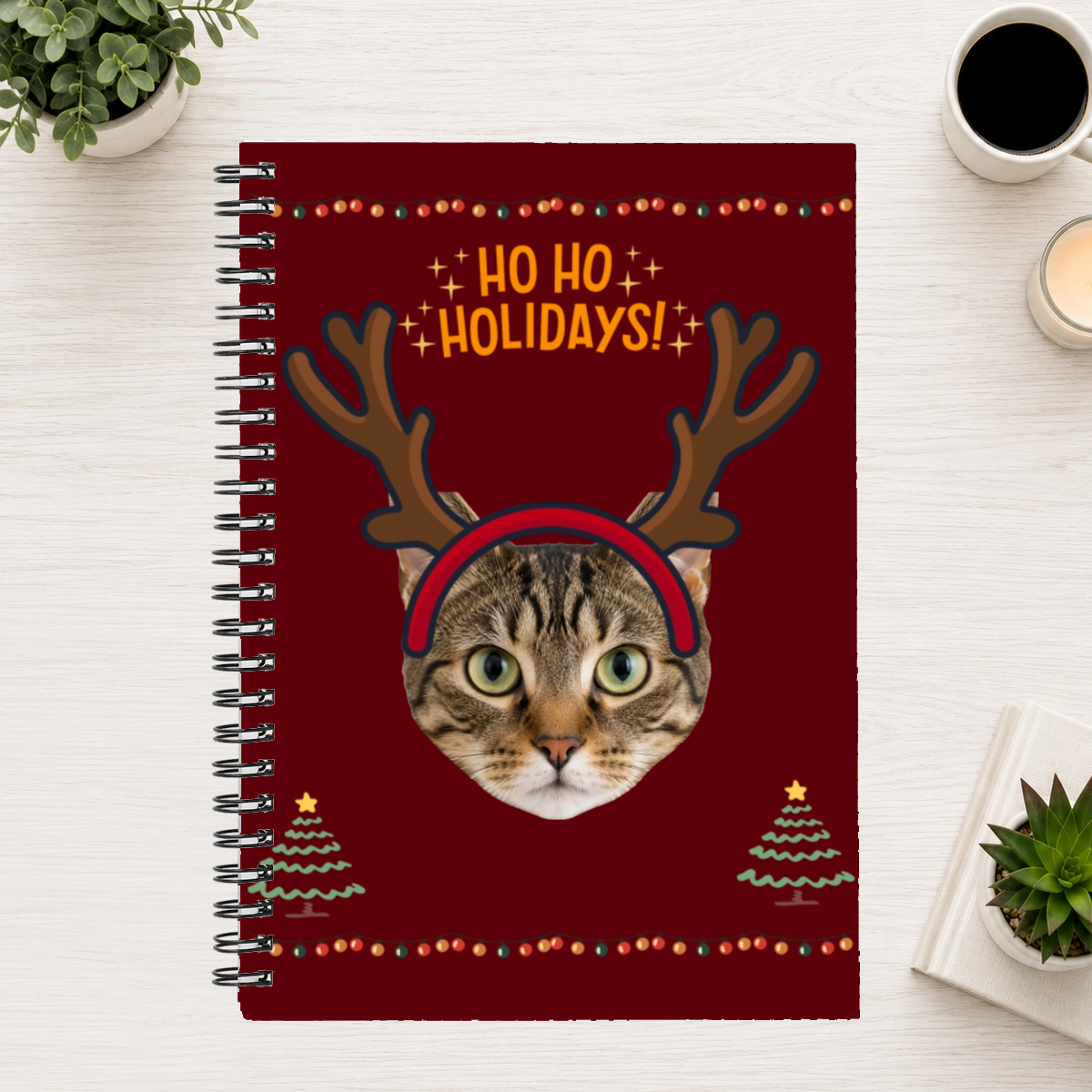 Ho Ho Holidays Personalized Cat 6"x8" Spiral Bound Notebook