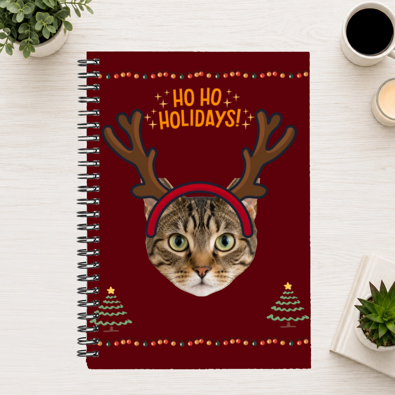 Ho Ho Holidays Personalized Cat 6"x8" Spiral Bound Notebook