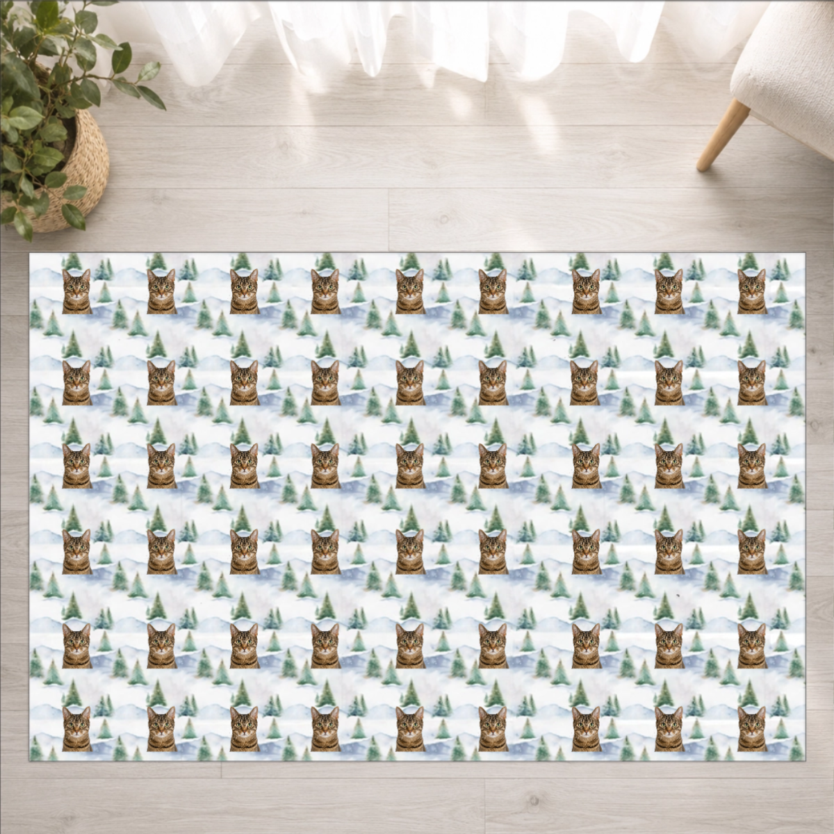 Snowy Evergreen Hills Personalized Cat Washable Rug