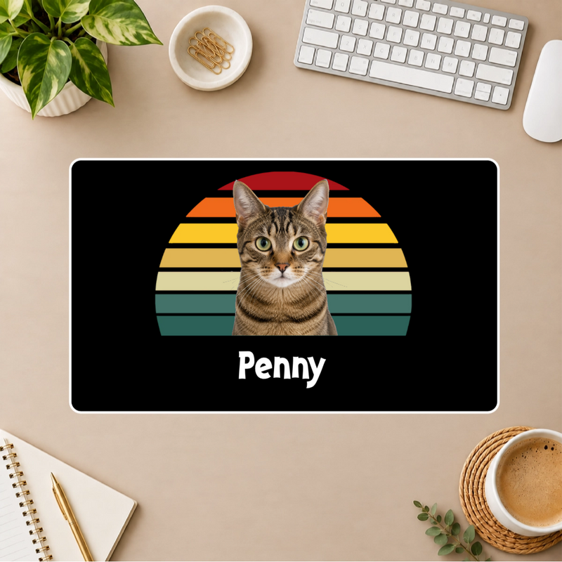 Happy Trails Personalized Cat White Stitched Desk Mat
