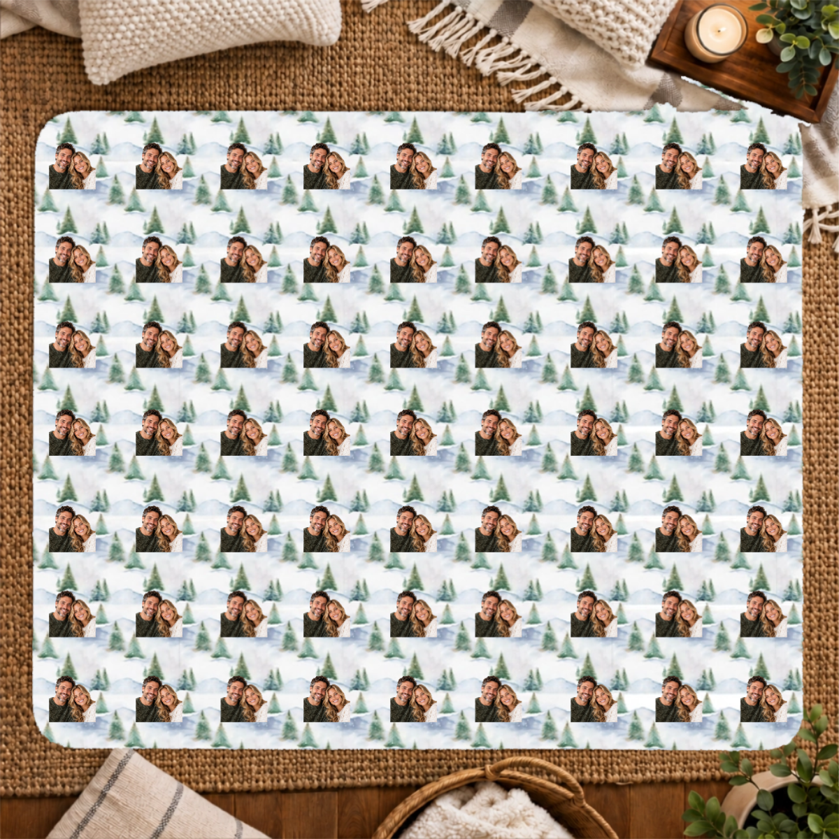 Snowy Evergreen Hills Personalized Couple 50x60 Sherpa Blanket