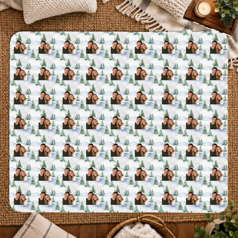 Snowy Evergreen Hills Personalized Couple 50x60 Sherpa Blanket