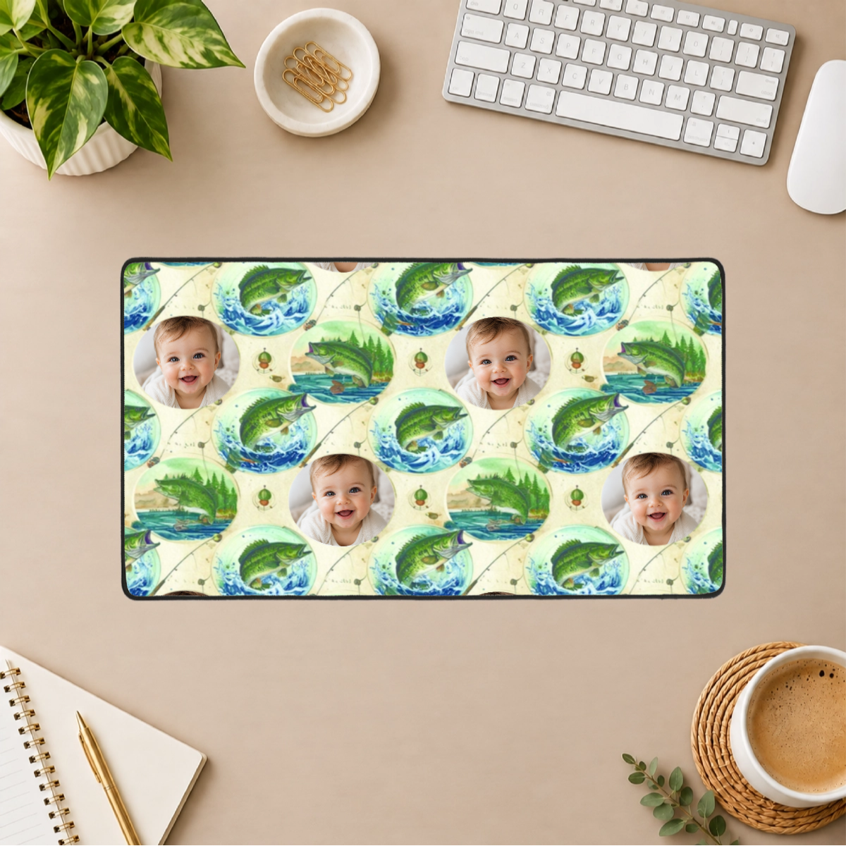 Fresh Water Action Personalized Kid Black Stitched Desk Mat