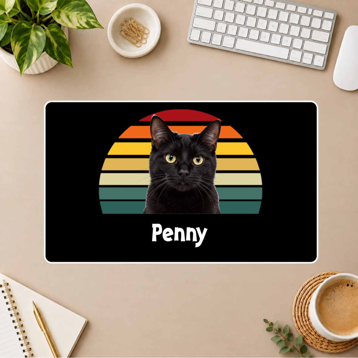 Happy Trails Personalized Cat White Stitched Desk Mat