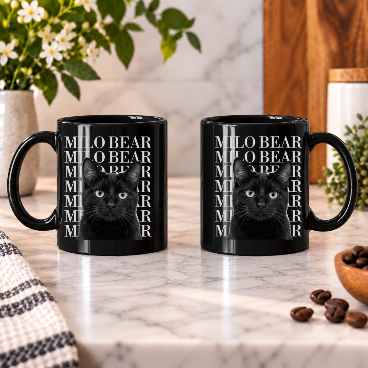 Headliner Personalized Cat Black Ceramic Mug