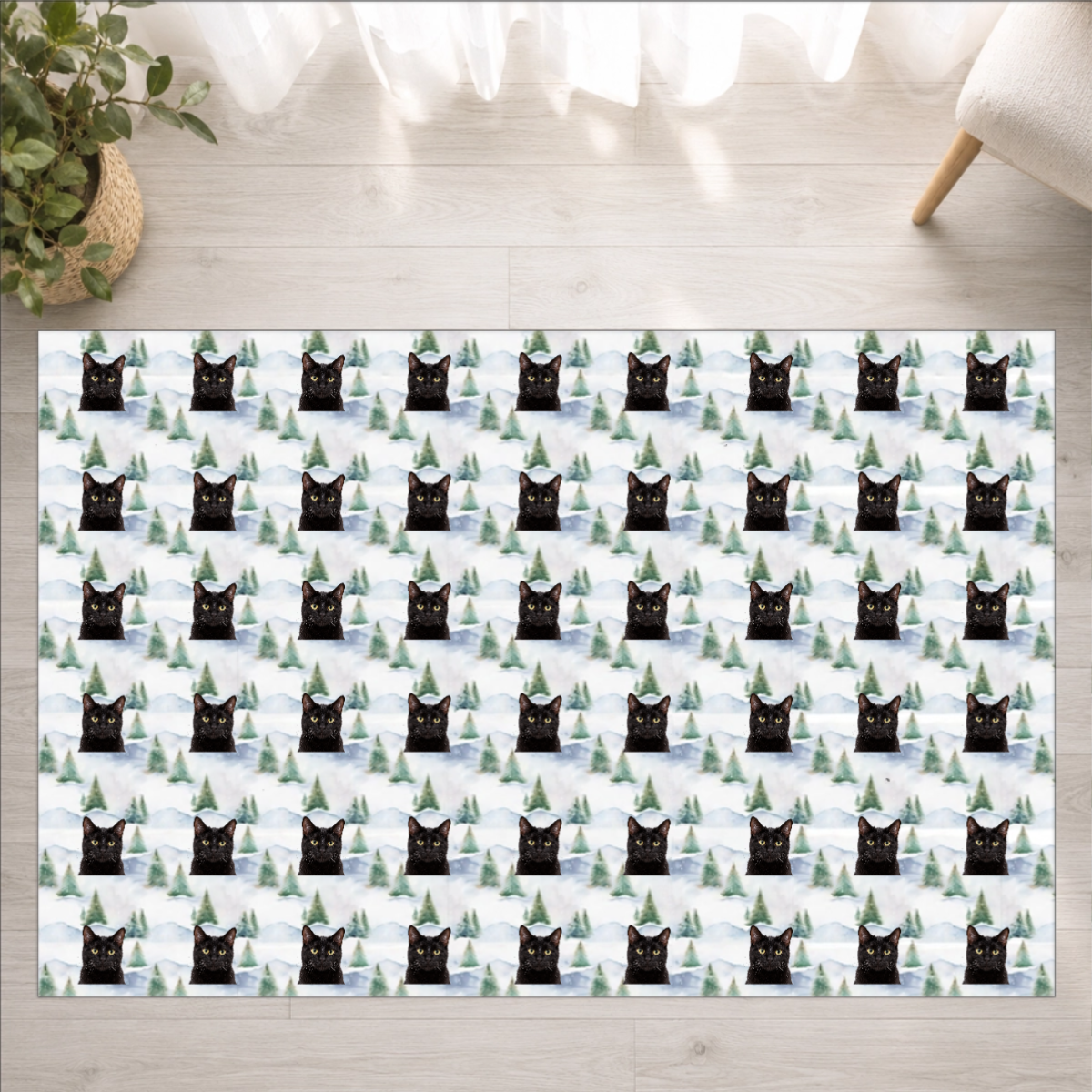 Snowy Evergreen Hills Personalized Cat Washable Rug