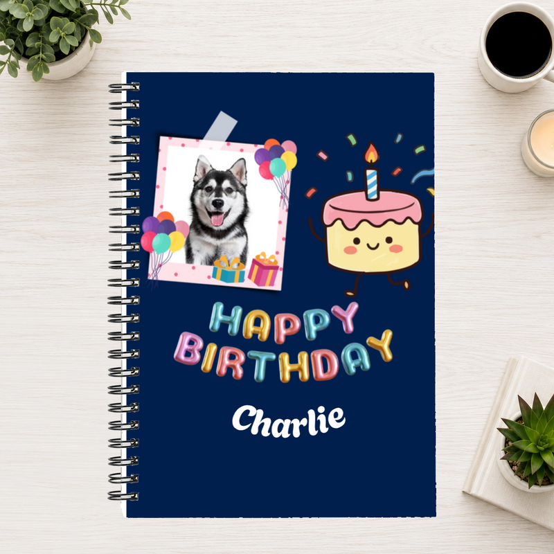 Birthday Wishes Personalized Dog 6"x8" Spiral Bound Notebook