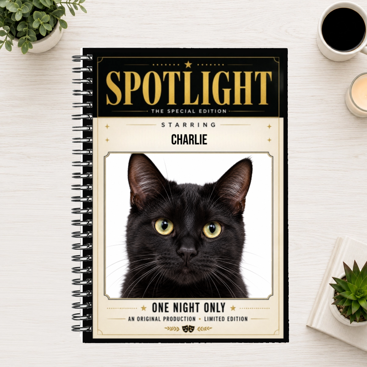 In the Spotlight Personalized Cat 6"x8" Spiral Bound Notebook