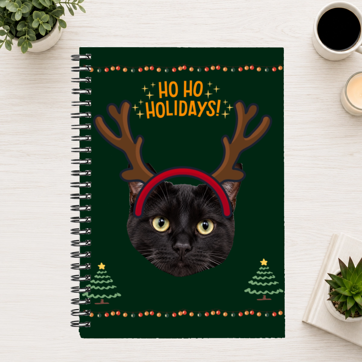 Ho Ho Holidays Personalized Cat 6"x8" Spiral Bound Notebook