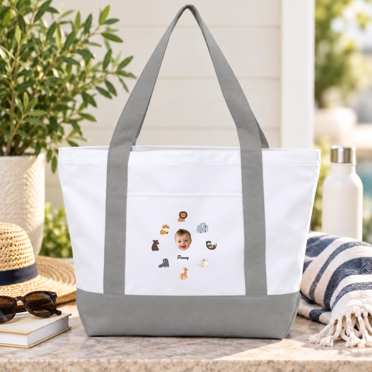 Little safari friends Personalized Kids Oversized Recycled Canvas Tote Bag