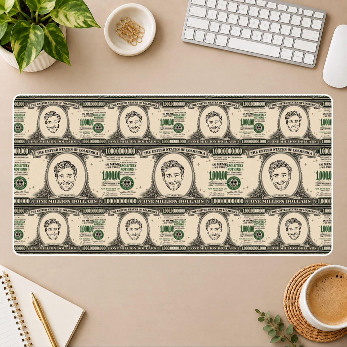 Worth A Million Bucks Personalized White Stitched Desk Mat