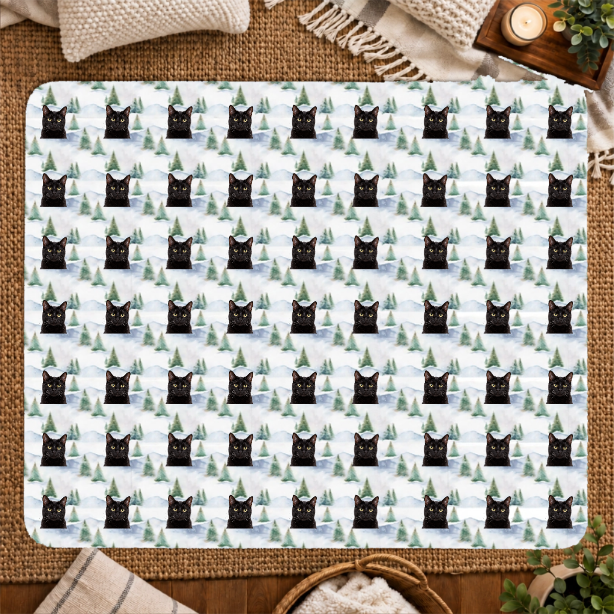 Snowy Evergreen Hills Personalized Cat 50x60 Sherpa Blanket
