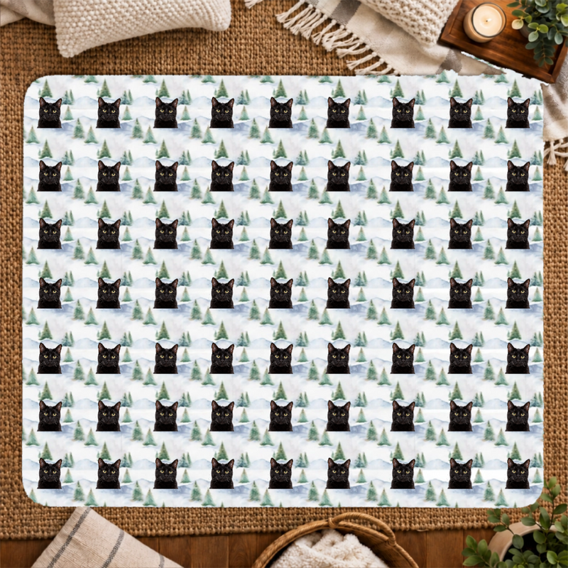 Snowy Evergreen Hills Personalized Cat 50x60 Sherpa Blanket