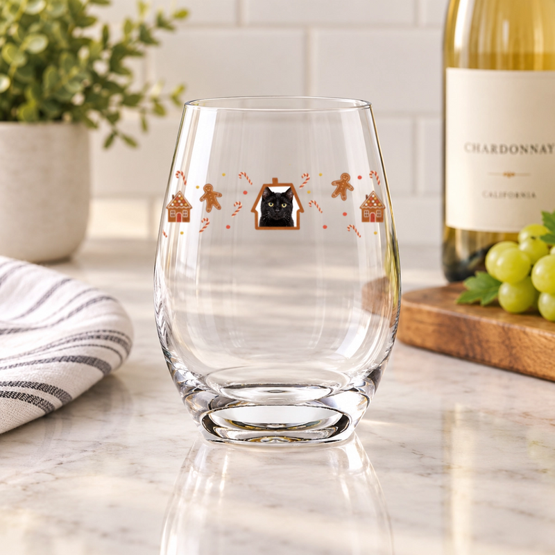 Gingerbread Lane Personalized Cat Stemless Wine Glass 15 oz