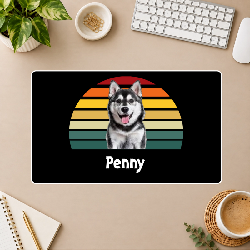 Happy Trails Personalized Dog White Stitched Desk Mat
