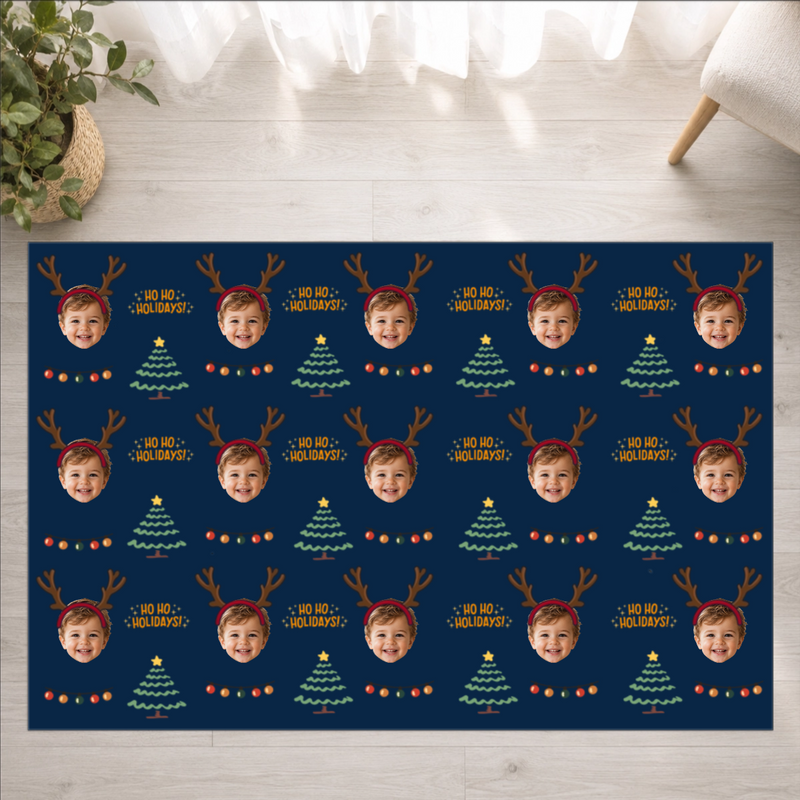 Ho Ho Holidays Personalized Kids Washable Rug