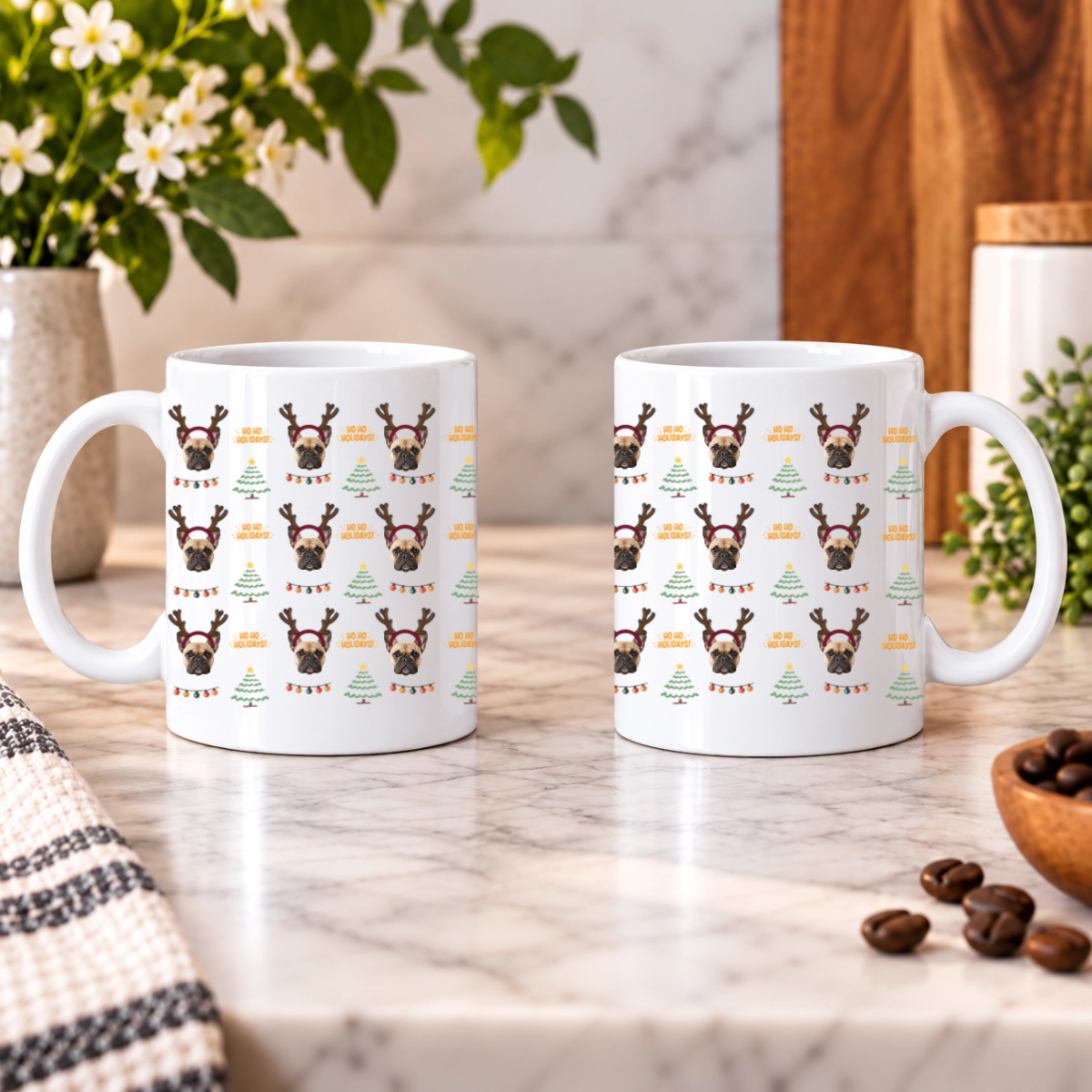 Ho Ho Holidays Personalized Dog White Ceramic Mug