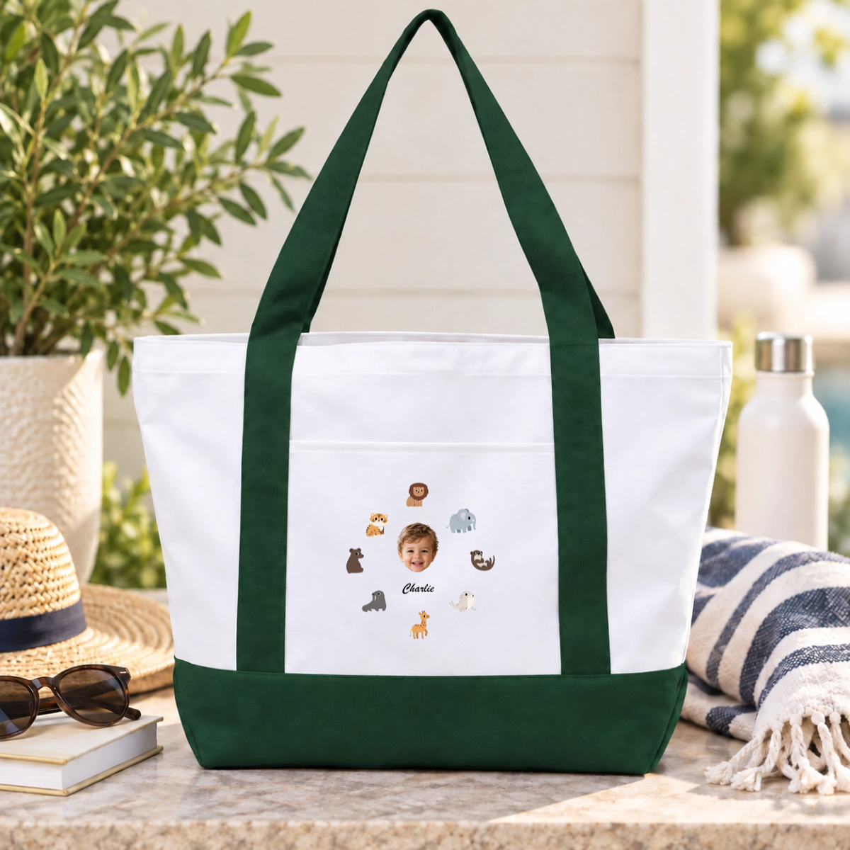 Little safari friends Personalized Kids Oversized Recycled Canvas Tote Bag