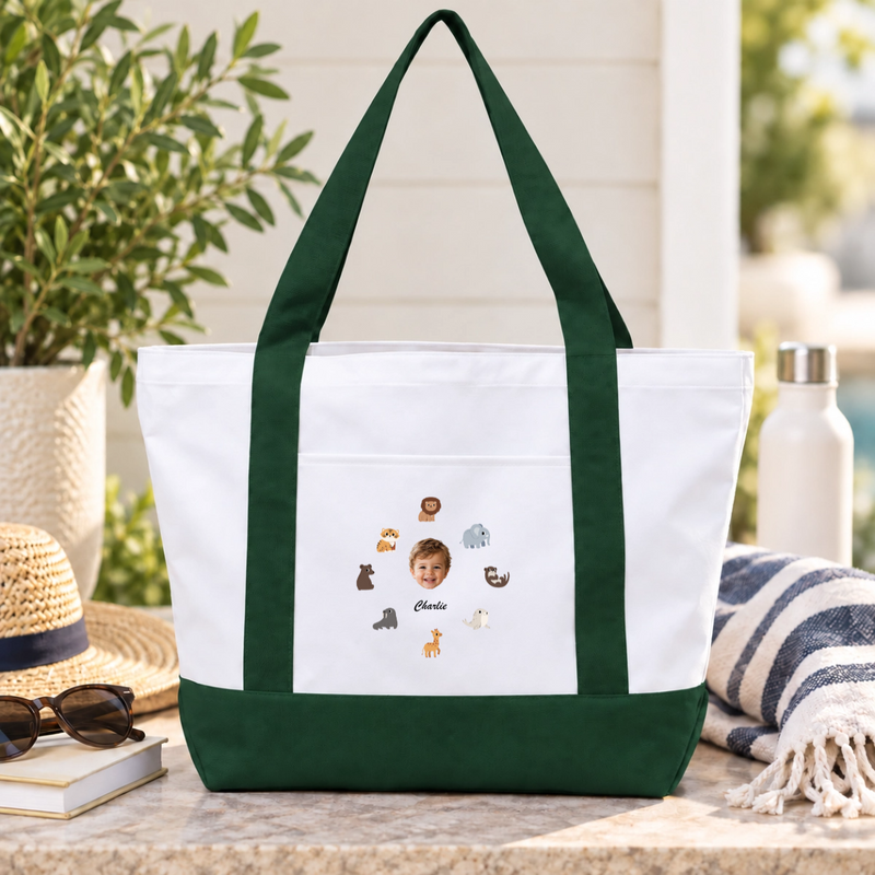 Little safari friends Personalized Kids Oversized Recycled Canvas Tote Bag