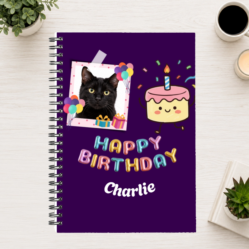 Birthday Wishes Personalized Cat 6"x8" Spiral Bound Notebook