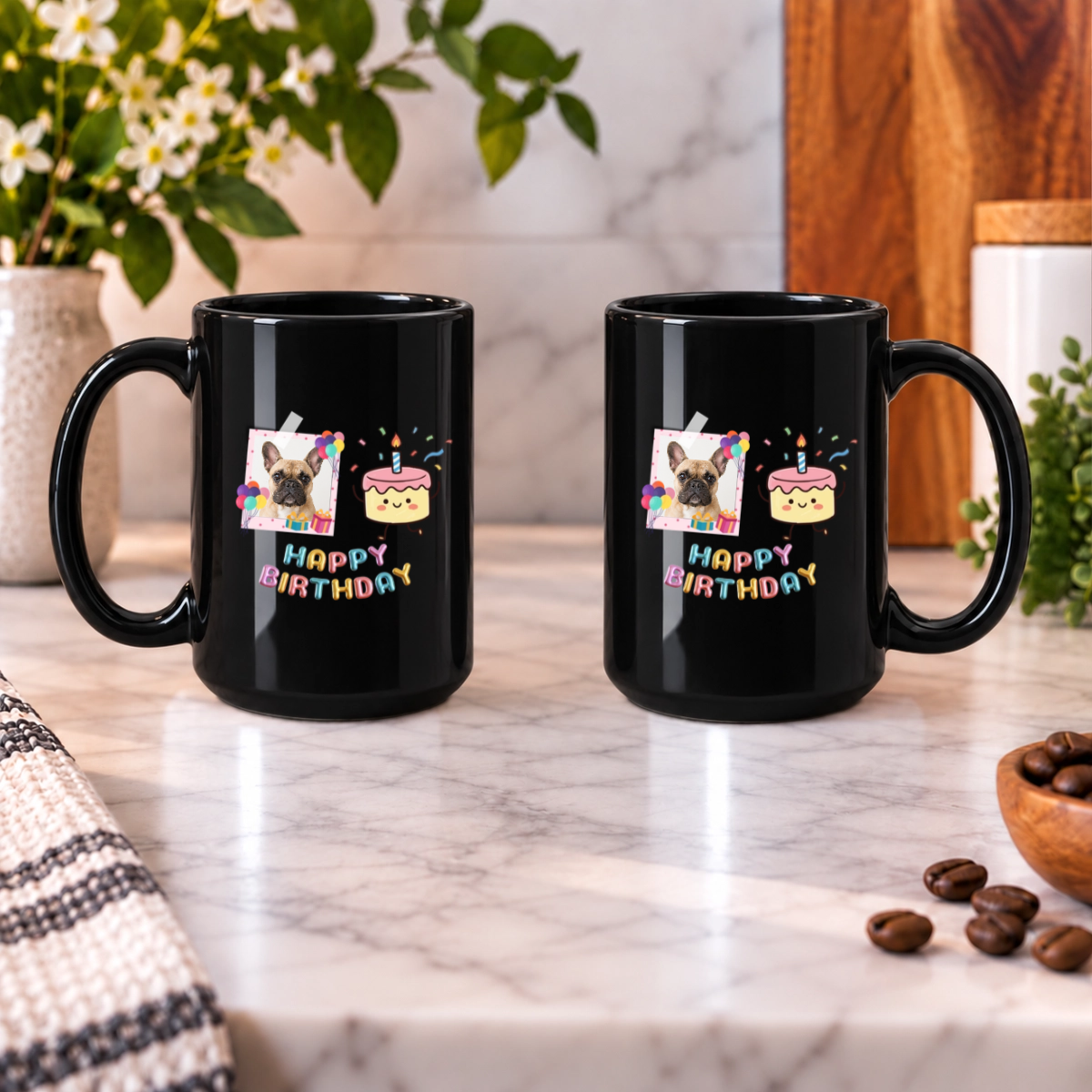Birthday Wishes Personalized Dog Black Ceramic Mug