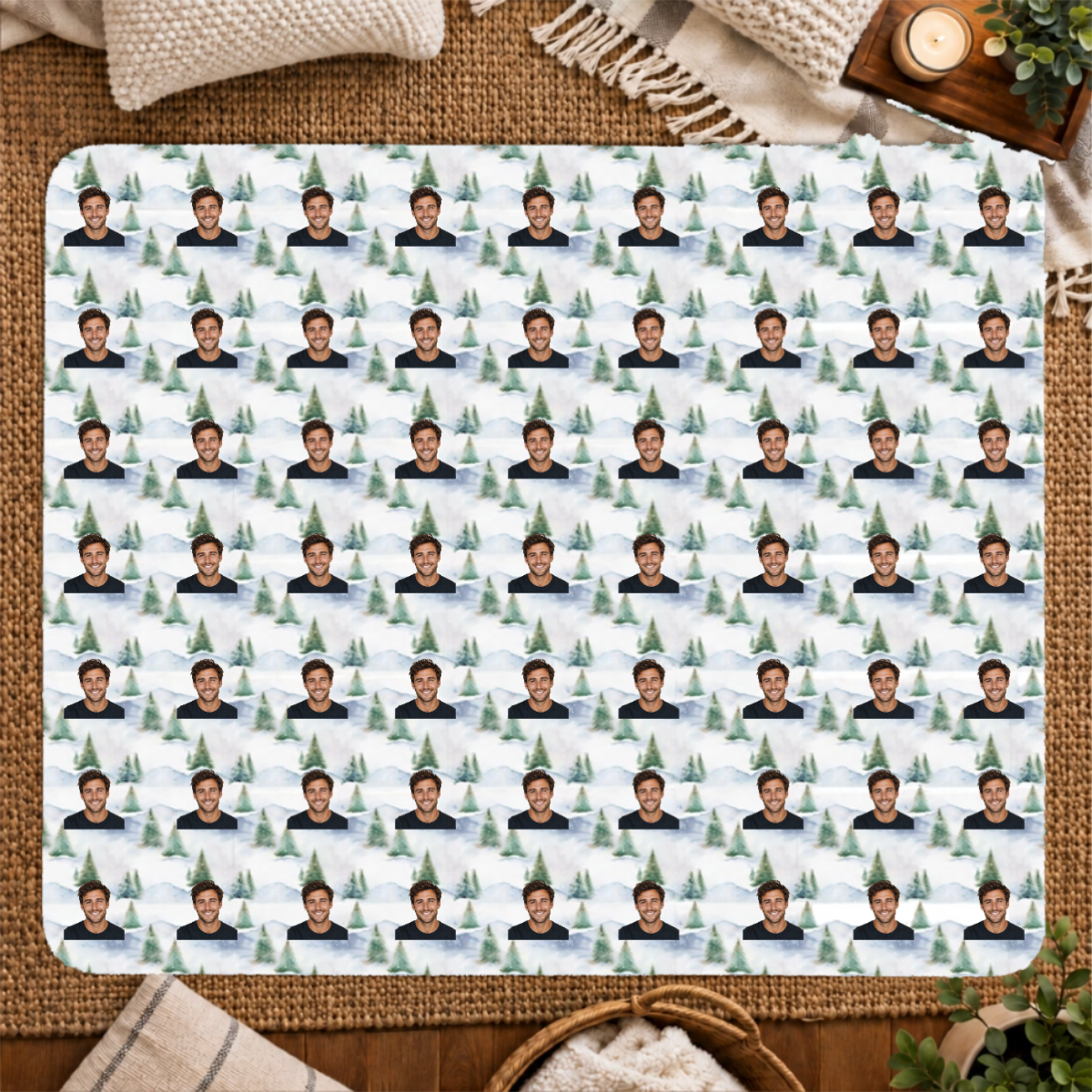 Snowy Evergreen Hills Personalized 50x60 Sherpa Blanket