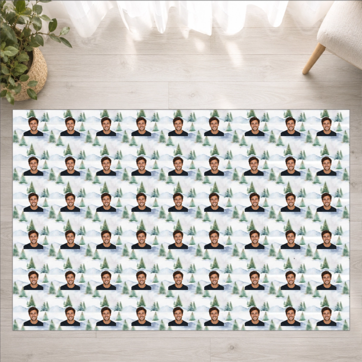Snowy Evergreen Hills Personalized Washable Rug