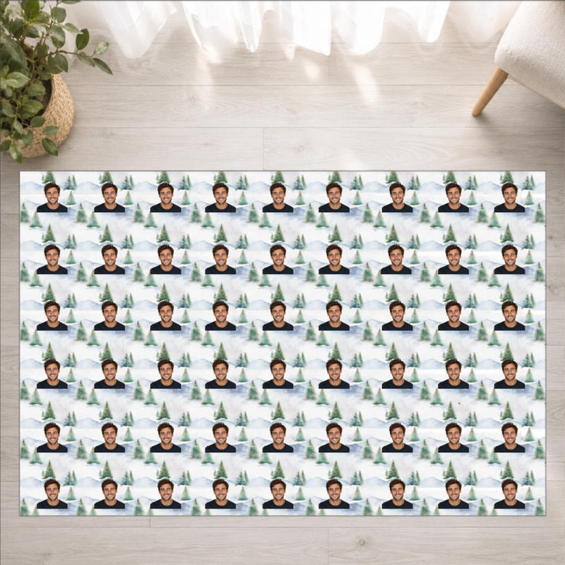 Snowy Evergreen Hills Personalized Washable Rug