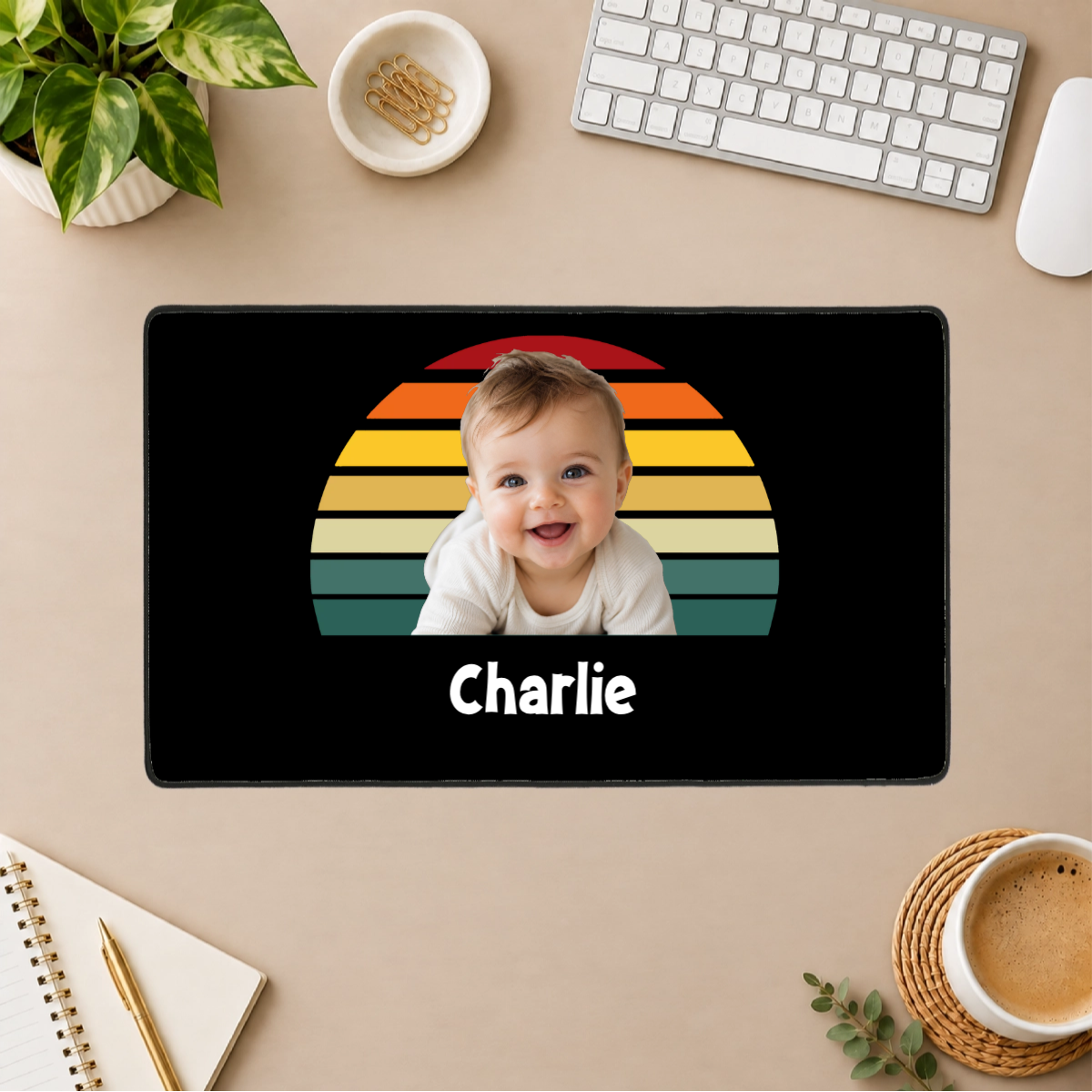 Happy Trails Personalized Kids Black Stitched Desk Mat