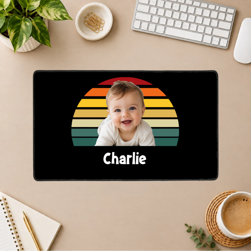 Happy Trails Personalized Kids Black Stitched Desk Mat