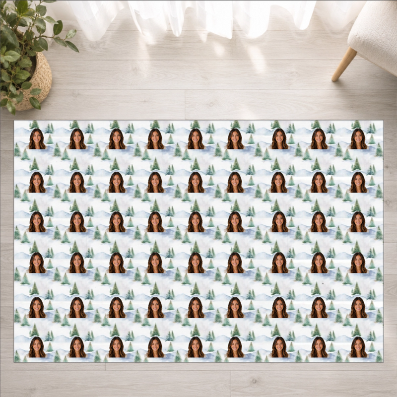 Snowy Evergreen Hills Personalized Washable Rug