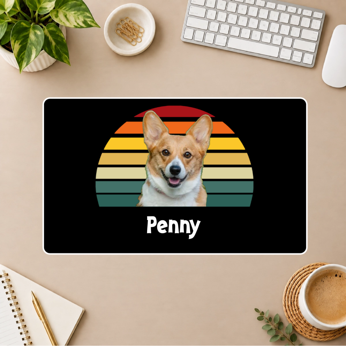 Happy Trails Personalized Dog White Stitched Desk Mat