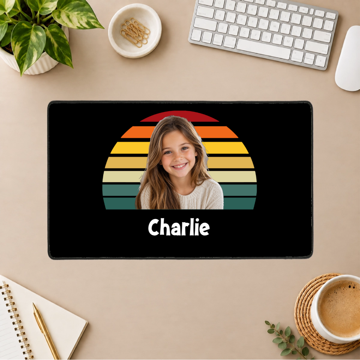 Happy Trails Personalized Kids Black Stitched Desk Mat