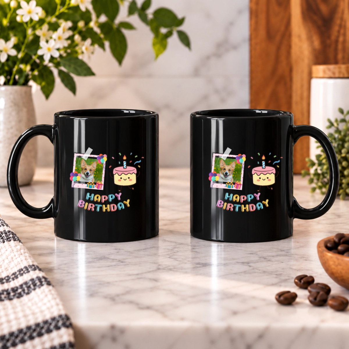 Birthday Wishes Personalized Dog Black Ceramic Mug