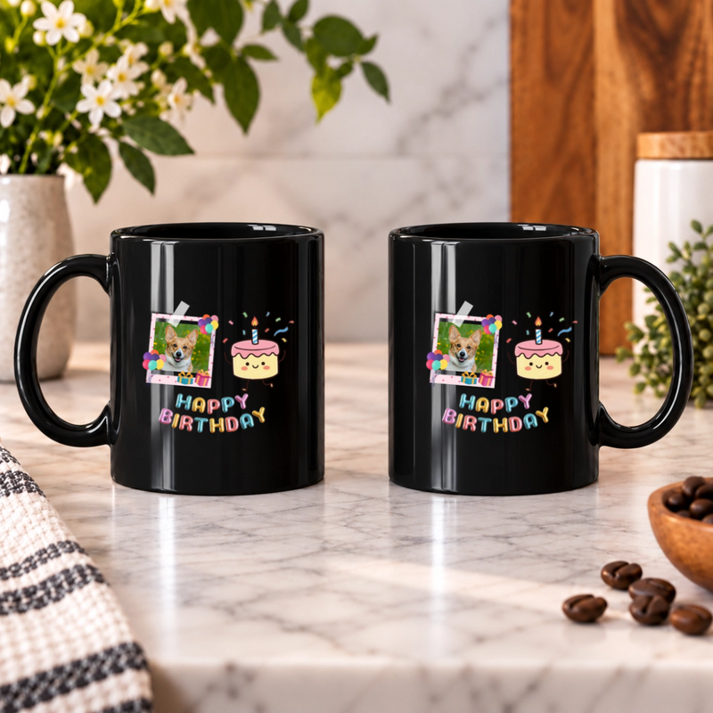 Birthday Wishes Personalized Dog Black Ceramic Mug