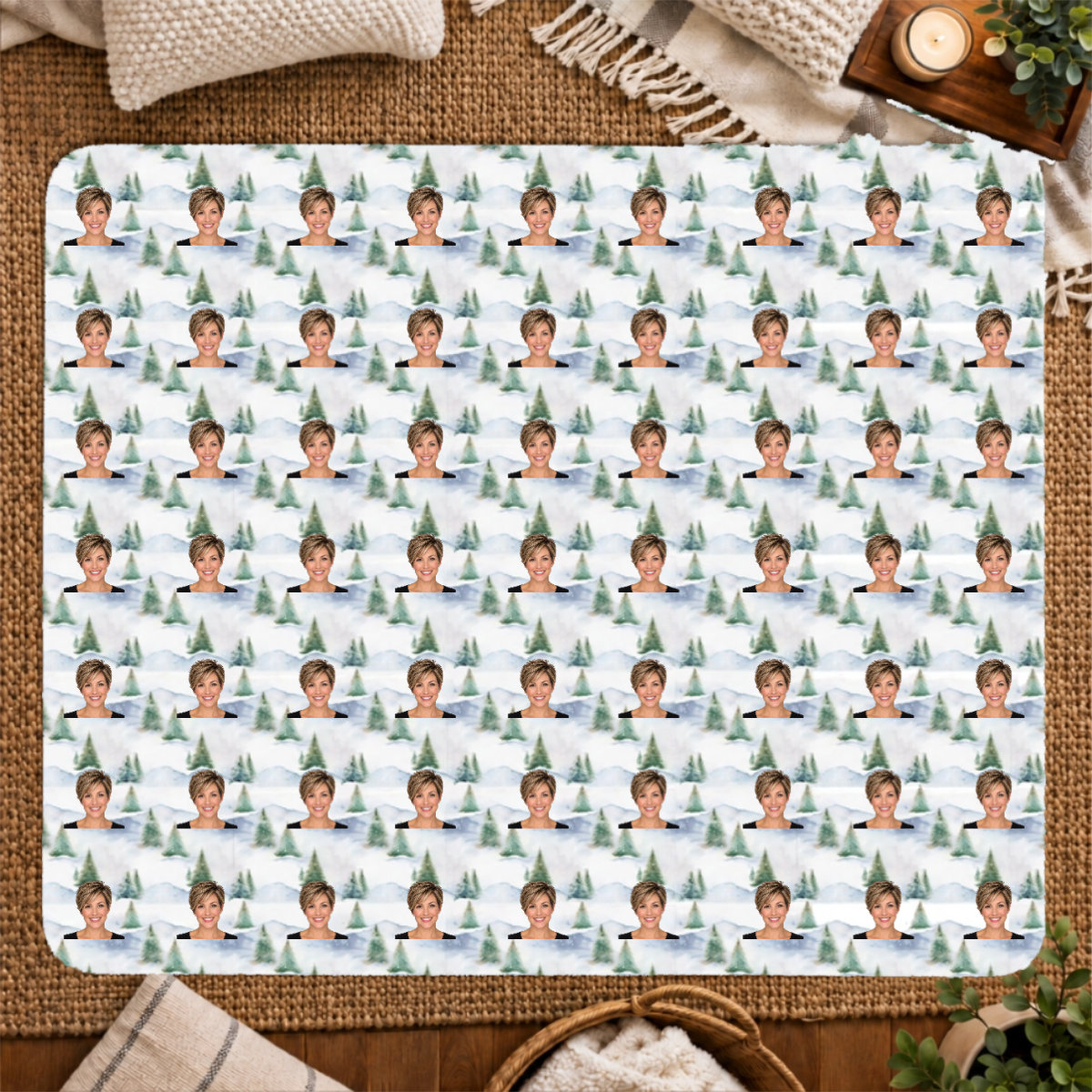 Snowy Evergreen Hills Personalized 50x60 Sherpa Blanket