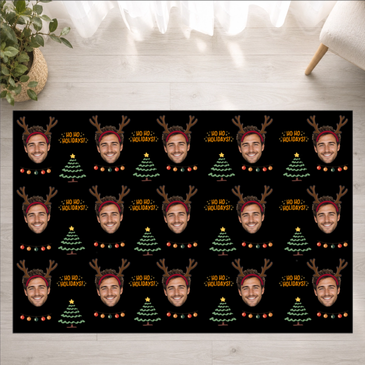 Ho Ho Holidays Personalized Washable Rug