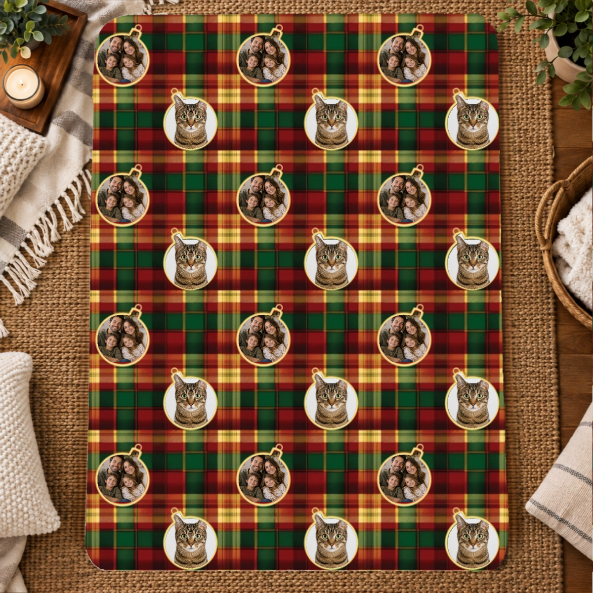 Candlelight Plaid Personalized Family 60x80 Sherpa Blanket
