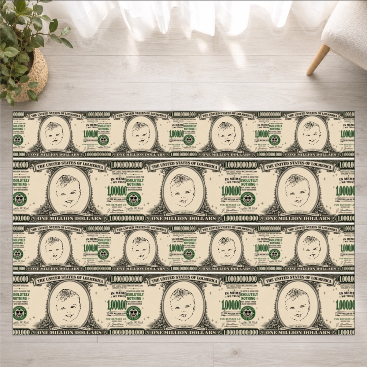 Worth A Million Bucks Personalized Kids Washable Rug