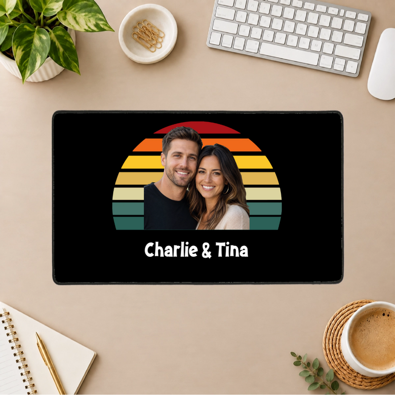 Happy Trails Personalized Couple Black Stitched Desk Mat