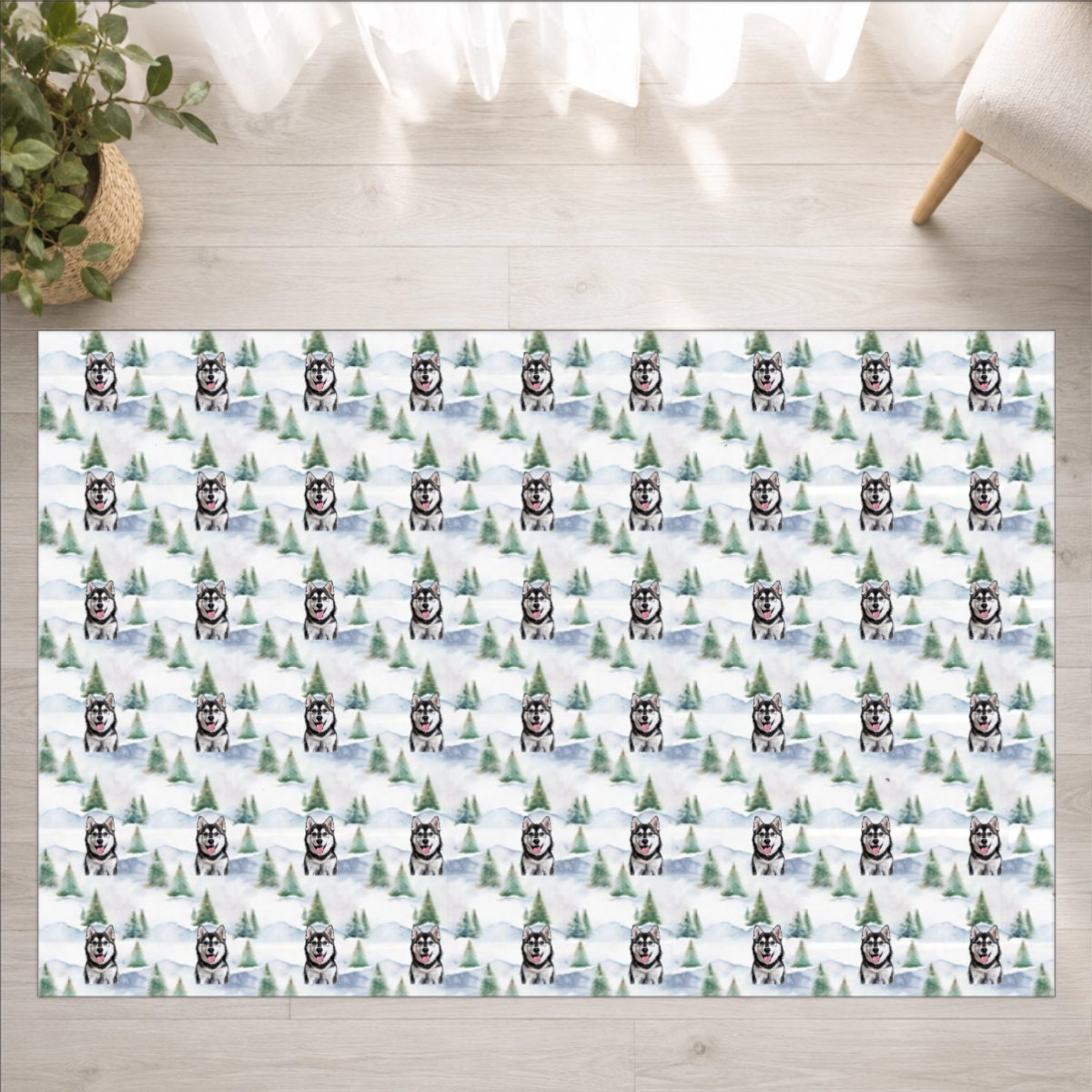 Snowy Evergreen Hills Personalized Dog Washable Rug
