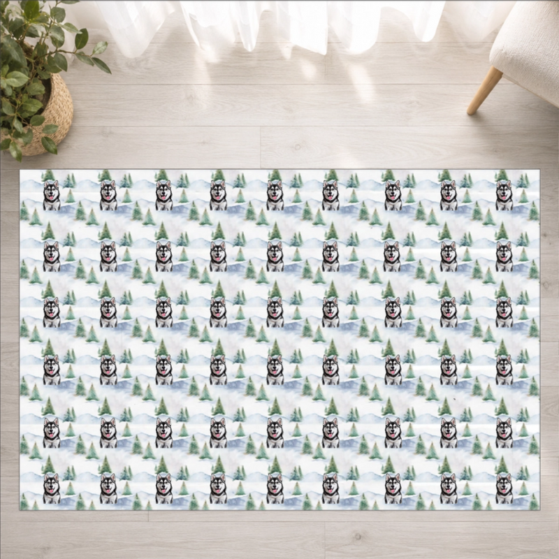 Snowy Evergreen Hills Personalized Dog Washable Rug