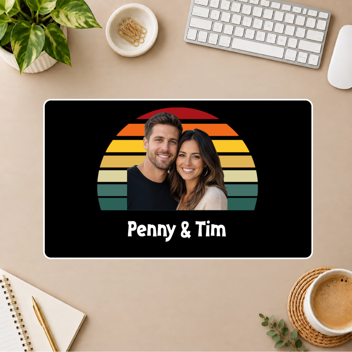 Happy Trails Personalized Couple White Stitched Desk Mat