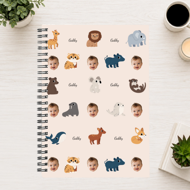 Little safari friends Personalized Kids 6"X8" Spiral Bound Notebook