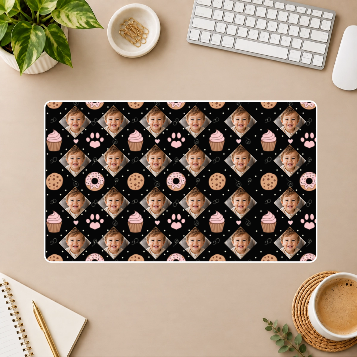 Paws & Pastry Personalized Kid White Stitched Desk Mat